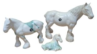 JOHN BOURDEAUX POTTERY - THREE CONTEMPORARY HORSE CERAMIC SCULPTURES