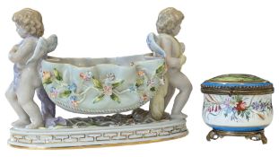 20TH CENTURY GERMAN DRESDEN CENTREPIECE W/ FRENCH JEWELLERY BOX