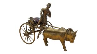 LATE 19TH / EARLY 20TH CENTURY INDIAN BRASS SCULPTURE OF MAN & OXEN