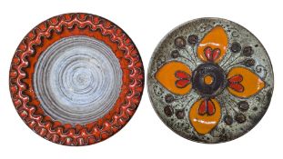 TWO MID CENTURY WEST GERMAN STUDIO POTTERY CHARGERS / DISHES