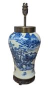 KANXI 19TH CENTURY CHINESE BLUE & WHITE PORCELAIN TABLE LAMP
