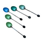 FIVE MID CENTURY ENAMELLED COCKTAIL SPOONS