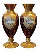 PAIR OF 19TH CENTURY CZECH RUBY & GILT BOHEMIAN BUD VASES
