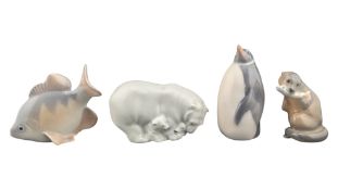 ROYAL COPENHAGEN - FOUR 20TH CENTURY VINTAGE PORCELAIN ANIMAL FIGURES