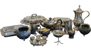 LARGE COLLECTION OF 19TH CENTURY & LATER SILVER PLATE ITEMS