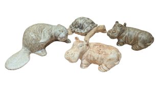 JOHN BOURDEAUX POTTERY - FOUR CONTEMPORARY CERAMIC ANIMAL FIGURES