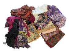 COLLECTION OF VINTAGE 20TH CENTURY SCARVES, SHAWLS & HANDKERCHIEFS