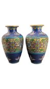 PAIR OF CHINESE CHAMPLEVE ENAMEL VASES