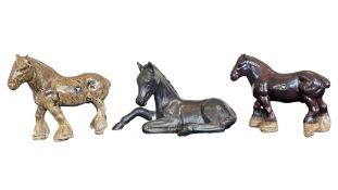 JOHN BOURDEAUX POTTERY - THREE CONTEMPORARY CERAMIC HORSE FIGURES