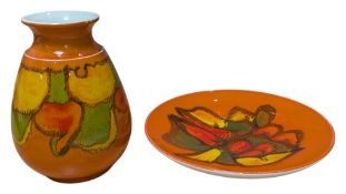 POOLE POTTERY - TWO LATE 20TH CENTURY STUDIO DELPHIS CERAMIC PIECES