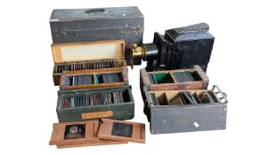 LATE 19TH / EARLY 20TH CENTURY MAGIC LANTERN W/ FIVE BOXES OF SLIDES