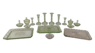 TWO VINTAGE ART DECO GLASS VANITY SETS