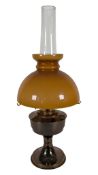 MID CENTURY ALADDIN 23 STYLE AMBER GLASS & BRASS OIL LAMP