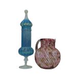 19TH CENTURY VICTORIAN SPLATTER GLASS JUG W/ EMPOLI APOTHECARY LIDDED JAR