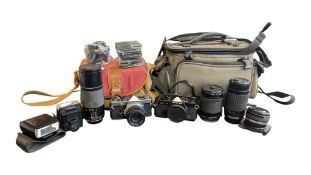 TWO LATE 20TH CENTURY OM-2N FILM CAMERAS W/ COLLECTION OF LENSES & ACCESSORIES