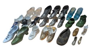 COLLECTION OF VICTORIAN TO LATE 20TH CENTURY SHOE ORNAMENTS / PIN CUSHIONS