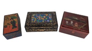 THREE VINTAGE 20TH CENTURY JAPANESE LIDDED BOXES W/ BOARD GAME PIECES