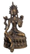 20TH CENTURY BRASS TIBETAN FIGURE OF THE GODDESS TARA