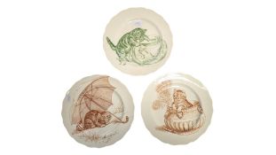 THREE LATE 19TH / EARLY 20TH CENTURY MINTON CERAMIC CAT PLATES