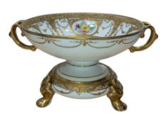 20TH CENTURY NORITAKE JAPANESE CHINA TWIN HANDLED PEDESTAL COMPOTE CENTREPIECE