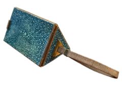 POSSIBLY GERMAN ART DECO SNAKE SKIN EFFECT & GILT METAL TRIANGULAR COMPACT CASE