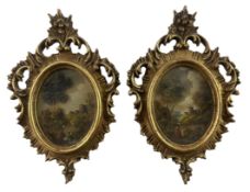 VAN HOLT - PAIR OF CONTINENTAL 19TH CENTURY OIL ON BOARD MINIATURE LANDSCAPES