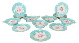 T PEARCE & SON, LONDON - 19TH CENTURY HAND PAINTED PORCELAIN PART DESSERT SET