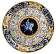 ITALIAN MAJOLICA HAND PAINTED CERAMIC CHARGER/PLATE WITH FIGURE & HORSE