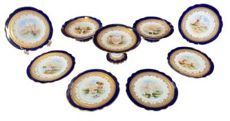 BISHOP & STONIER, STAFFORDSHIRE - NINE 19TH CENTURY CHINA DESSERT SET PIECES