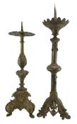 MATCHED PAIR OF BAROQUE STYLE 19TH CENTURY BRASS ECCLESIASTICAL PRICKETS