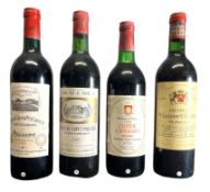 FOUR FRENCH VINTAGE RED WINE BOTTLES, TO INCLUDE CHATEAU GRAND-PUY-LACOSTE & MORE