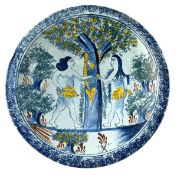 EARLY 18TH CENTURY CIRCA 1720 BRISTOL DELFT HAND PAINTED CERAMIC ADAM & EVE CHARGER