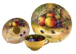 THREE ROYAL WORCESTER FRUIT HAND PAINTED PORCELAIN PIECES BY VARIOUS ARTISTS
