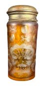 BOHEMIAN 19TH CENTURY HAND-ENGRAVED AMBER GLASS SIFTER JAR