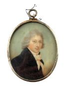 18TH CENTURY ENGLISH SCHOOL WATERCOLOUR ON IVORY MINIATURE PORTRAIT OF A MAN