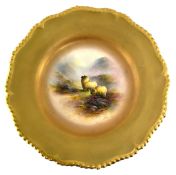 EARLY 20TH CENTURY ROYAL WORCESTER PORCELAIN PLATE WITH MOORLAND SHEEP DESIGN FROM E. BARKER