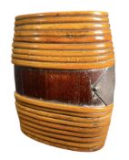 BELIEVED SCOTTISH 19TH CENTURY WOODEN & WHITE METAL BARREL SHAPED SNUFF BOX