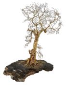 PATRICK DRINKWATER - GOLDEN TREE WIRE SCULPTURE WITH FIGURES