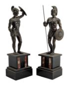 PAIR OF 19TH CENTURY GRAND TOUR BRONZE ON MARBLE & SLATE GLADIATOR FIGURES