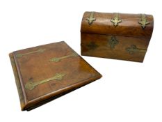 19TH CENTURY WALNUT AND GILT METAL DESK CASKET & BLOTTER