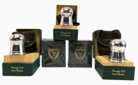 FIVE CHRISOFLE & DOM PERIGNON SILVER PLATED CHAMPAGNE KEEPSAKE CORKS IN PRESENTATION BOXES