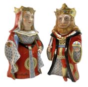 PAIR OF GERMAN 19TH CENTURY GLAZED BISQUE QUEEN & KING POUTPOURRI HOLDERS