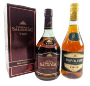 TWO V.S.O.P FINE COGNAC & BRANDY BOTTLES, TO INCLUDE NAPOLEON AND SALIGNAC