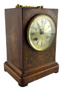 FRENCH LATE 19TH CENTURY ROSEWOOD AND MARQUETRY INLAID 8-DAY MANTEL CLOCK