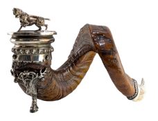 VICTORIAN 19TH CENTURY RAM HORN & SILVER PLATED SNUFF MULL