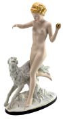 20TH CENTURY ROYAL DUX PORCELAIN FIGURINE - DIANA THE HUNTRESS WITH BORZOI DOG