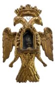 CONTINENTAL 19TH CENTURY GILTWOOD WOODEN DOUBLE-HEADED EAGLE RELIQUARY