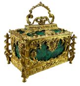 FRENCH STYLE LATE 19TH CENTURY GILT METAL & SIMULATED MALACHITE JEWELLERY CASKET