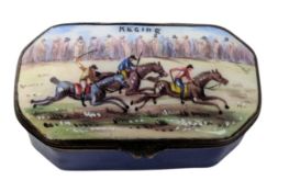 EARLY 19TH CENTURY HAND PAINTED ENAMELLED 'RACING' PILL/PATCH BOX