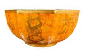 DAISY MAKEIG-JONES X WEDGWOOD - C. 1920S LUSTRE OCTAGONAL BOWL IN ORIENTAL PATTERN